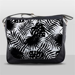 Black And White Tropical Leafs Pattern, Vector Image Messenger Bag by Casemiro