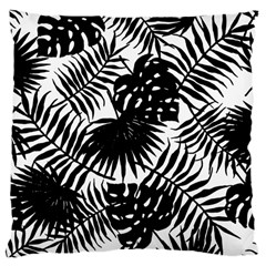 Black And White Tropical Leafs Pattern, Vector Image Large Cushion Case (one Side) by Casemiro