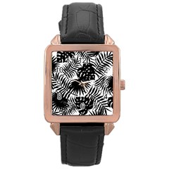 Black And White Tropical Leafs Pattern, Vector Image Rose Gold Leather Watch  by Casemiro