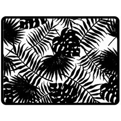 Black And White Tropical Leafs Pattern, Vector Image Double Sided Fleece Blanket (large)  by Casemiro