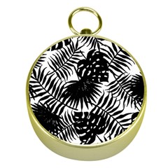 Black And White Tropical Leafs Pattern, Vector Image Gold Compasses by Casemiro