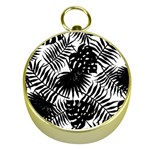 Black and white tropical leafs pattern, vector image Gold Compasses Front