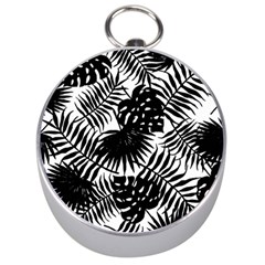 Black And White Tropical Leafs Pattern, Vector Image Silver Compasses by Casemiro