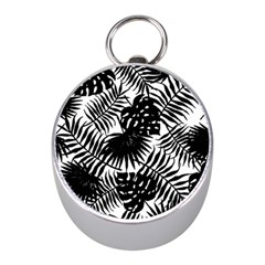 Black And White Tropical Leafs Pattern, Vector Image Mini Silver Compasses by Casemiro