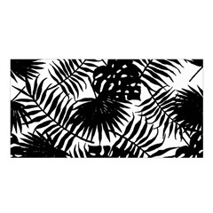 Black And White Tropical Leafs Pattern, Vector Image Satin Shawl by Casemiro