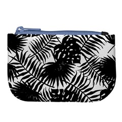 Black And White Tropical Leafs Pattern, Vector Image Large Coin Purse by Casemiro