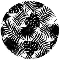 Black And White Tropical Leafs Pattern, Vector Image Wooden Bottle Opener (round) by Casemiro