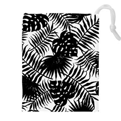 Black And White Tropical Leafs Pattern, Vector Image Drawstring Pouch (4xl)