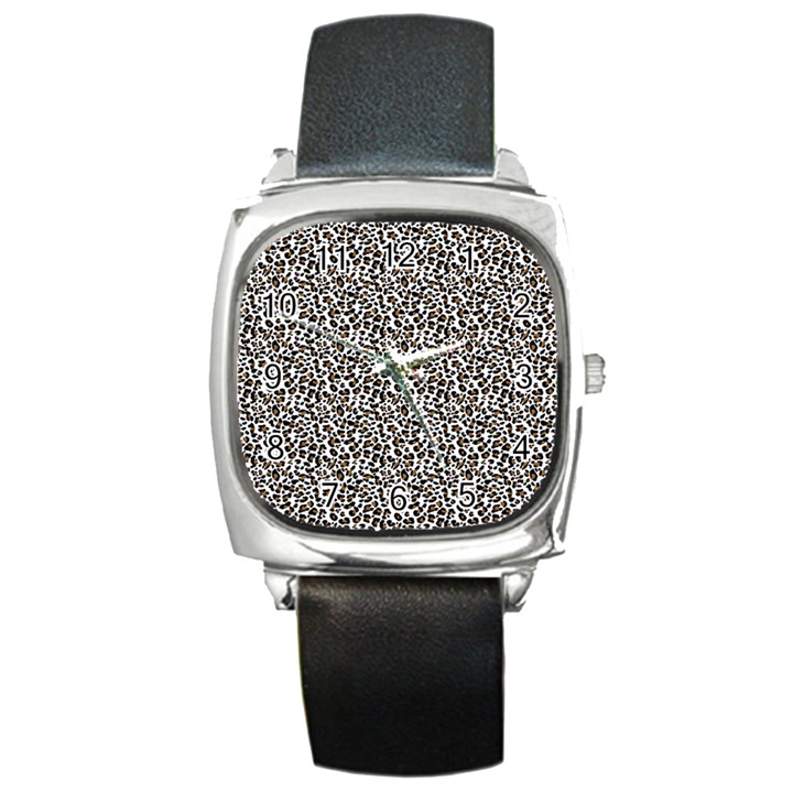 Leopard spots pattern, geometric dots, animal fur print Square Metal Watch