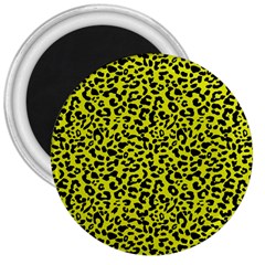 Leopard Spots Pattern, Yellow And Black Animal Fur Print, Wild Cat Theme 3  Magnets by Casemiro