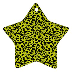 Leopard Spots Pattern, Yellow And Black Animal Fur Print, Wild Cat Theme Ornament (star) by Casemiro