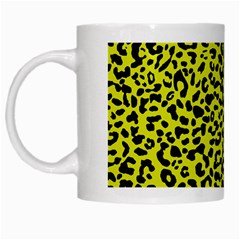 Leopard Spots Pattern, Yellow And Black Animal Fur Print, Wild Cat Theme White Mugs by Casemiro