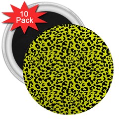 Leopard Spots Pattern, Yellow And Black Animal Fur Print, Wild Cat Theme 3  Magnets (10 Pack)  by Casemiro