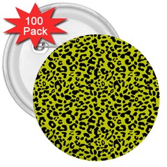 Leopard Spots Pattern, Yellow And Black Animal Fur Print, Wild Cat Theme 3  Buttons (100 Pack)  by Casemiro