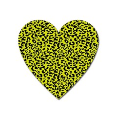 Leopard Spots Pattern, Yellow And Black Animal Fur Print, Wild Cat Theme Heart Magnet by Casemiro