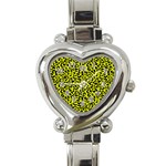 Leopard spots pattern, yellow and black animal fur print, wild cat theme Heart Italian Charm Watch Front