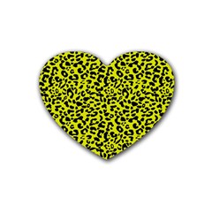 Leopard Spots Pattern, Yellow And Black Animal Fur Print, Wild Cat Theme Heart Coaster (4 Pack)  by Casemiro