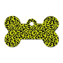 Leopard Spots Pattern, Yellow And Black Animal Fur Print, Wild Cat Theme Dog Tag Bone (two Sides) by Casemiro