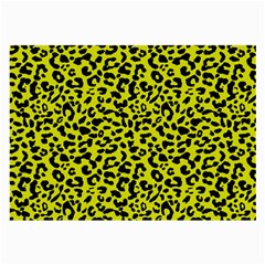 Leopard Spots Pattern, Yellow And Black Animal Fur Print, Wild Cat Theme Large Glasses Cloth (2 Sides) by Casemiro