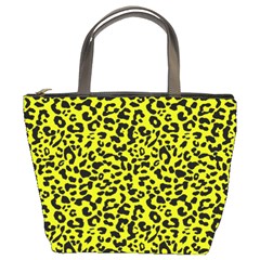 Leopard Spots Pattern, Yellow And Black Animal Fur Print, Wild Cat Theme Bucket Bag