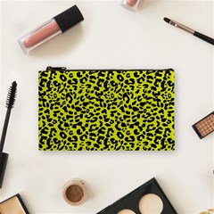 Leopard Spots Pattern, Yellow And Black Animal Fur Print, Wild Cat Theme Cosmetic Bag (small) by Casemiro