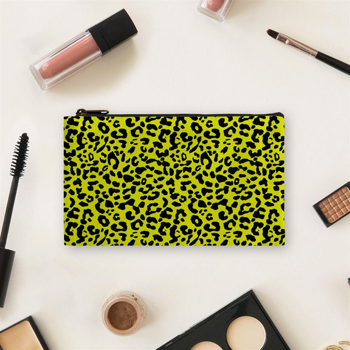 Leopard spots pattern, yellow and black animal fur print, wild cat theme Cosmetic Bag (Small)