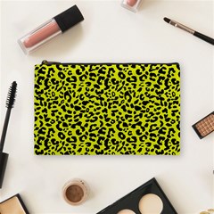 Leopard Spots Pattern, Yellow And Black Animal Fur Print, Wild Cat Theme Cosmetic Bag (medium) by Casemiro