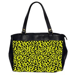 Leopard Spots Pattern, Yellow And Black Animal Fur Print, Wild Cat Theme Oversize Office Handbag (2 Sides) by Casemiro