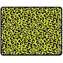 Leopard Spots Pattern, Yellow And Black Animal Fur Print, Wild Cat Theme Fleece Blanket (medium)  by Casemiro