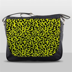 Leopard Spots Pattern, Yellow And Black Animal Fur Print, Wild Cat Theme Messenger Bag by Casemiro