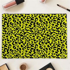 Leopard Spots Pattern, Yellow And Black Animal Fur Print, Wild Cat Theme Cosmetic Bag (xxl) by Casemiro