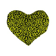 Leopard Spots Pattern, Yellow And Black Animal Fur Print, Wild Cat Theme Standard 16  Premium Heart Shape Cushions by Casemiro