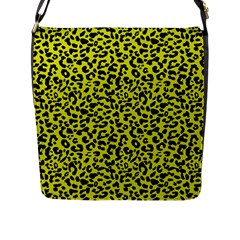 Leopard Spots Pattern, Yellow And Black Animal Fur Print, Wild Cat Theme Flap Closure Messenger Bag (l) by Casemiro