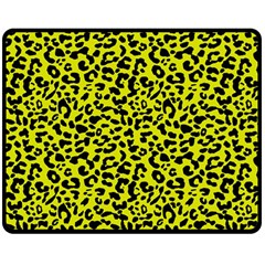 Leopard Spots Pattern, Yellow And Black Animal Fur Print, Wild Cat Theme Double Sided Fleece Blanket (medium)  by Casemiro