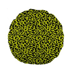 Leopard Spots Pattern, Yellow And Black Animal Fur Print, Wild Cat Theme Standard 15  Premium Flano Round Cushions by Casemiro