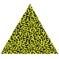 Leopard Spots Pattern, Yellow And Black Animal Fur Print, Wild Cat Theme Wooden Puzzle Triangle by Casemiro