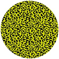 Leopard Spots Pattern, Yellow And Black Animal Fur Print, Wild Cat Theme Wooden Puzzle Round by Casemiro