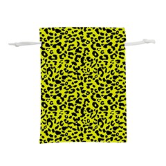 Leopard Spots Pattern, Yellow And Black Animal Fur Print, Wild Cat Theme Lightweight Drawstring Pouch (l) by Casemiro