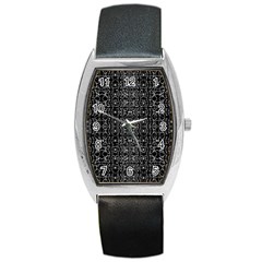 Black And White Ethnic Ornate Pattern Barrel Style Metal Watch by dflcprintsclothing