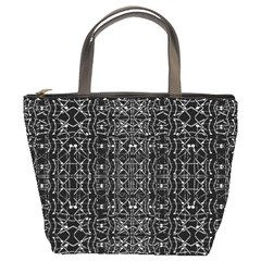 Black And White Ethnic Ornate Pattern Bucket Bag by dflcprintsclothing