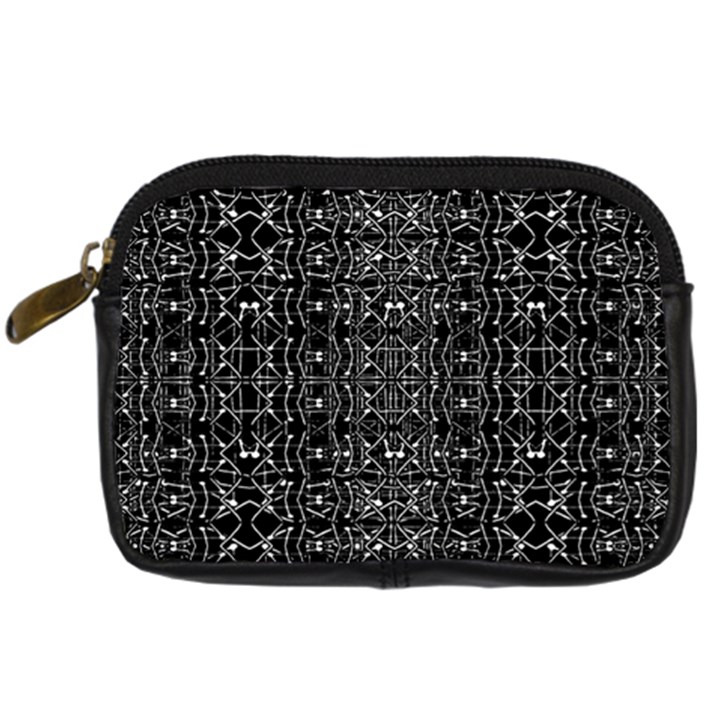 Black And White Ethnic Ornate Pattern Digital Camera Leather Case