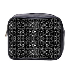 Black And White Ethnic Ornate Pattern Mini Toiletries Bag (two Sides)