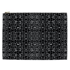 Black And White Ethnic Ornate Pattern Cosmetic Bag (xxl) by dflcprintsclothing