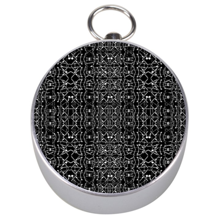 Black And White Ethnic Ornate Pattern Silver Compasses