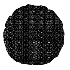 Black And White Ethnic Ornate Pattern Large 18  Premium Flano Round Cushions by dflcprintsclothing