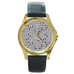 Pattern Petit carreaux Round Gold Metal Watch