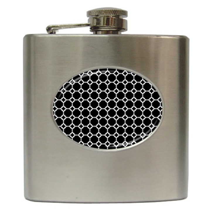 Pattern Abstrait Ronds Noir Hip Flask (6 oz)