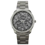 Black And White Texture Print Sport Metal Watch Front