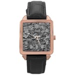 Black And White Texture Print Rose Gold Leather Watch  Front