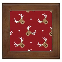 Cute Reindeer Head With Star Red Background Framed Tile by BangZart